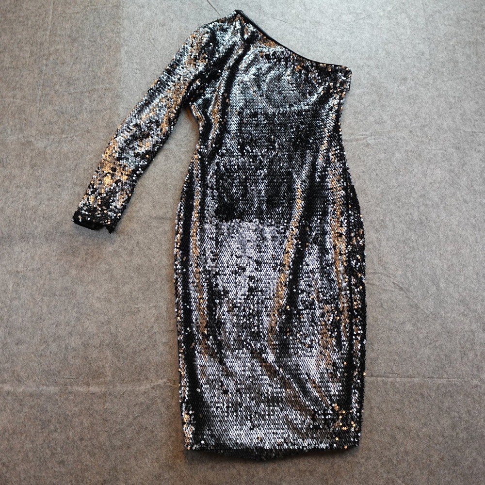 Rachel Zoe Dress Womens 4 Black Sequin Bray One Shoulder Long Sleeve Cocktailβ